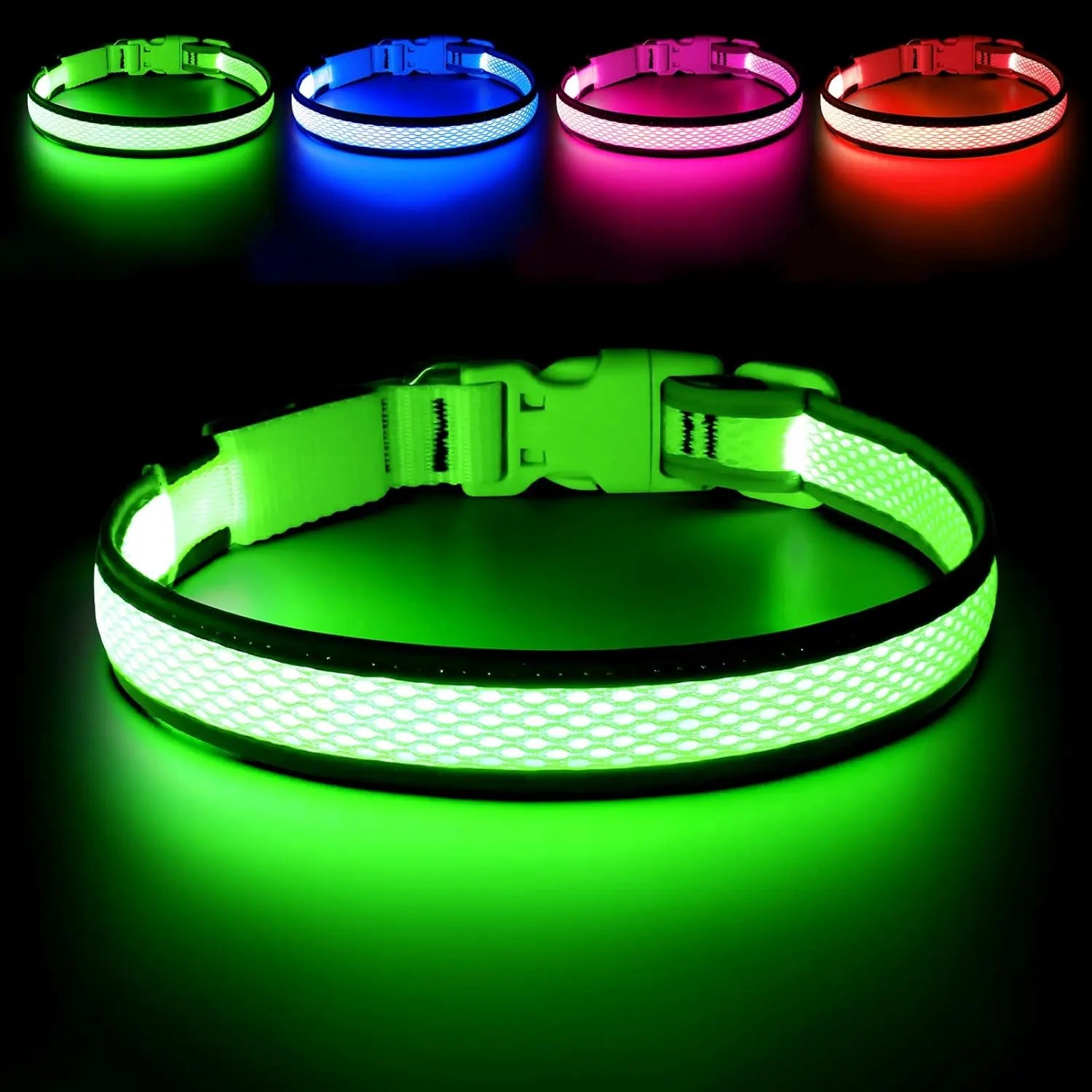 High-Visibility LED Light-Up Dog Collar for Camping & Nighttime Walks, USB Rechargeable, Adjustable, Comfortable & Durable Material Soft Mesh Safety Collar, 5 Sizes (XS-XL) for Small/Medium/Large Dogs, Collars, High-Visibility Led Lights